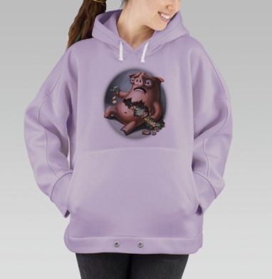 Свинья копилка., Hoodie Oversize Fiolet