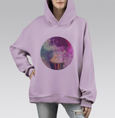 Sweet galaxy / Сладкая галактика, Hoodie Mono Fiolet, оверсайз, утепленная