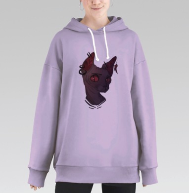 Таинственный Сфинкс с Красными Глазами и Украшениями, Hoodie Long Oversize Fiolet