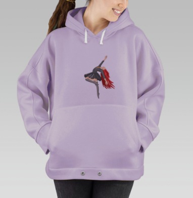 Танцующая девушка в черном красные волосы на сером фоне, Hoodie Oversize Fiolet