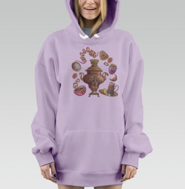 Теплое чаепитие с самоваром и лакомствами на фоне, Hoodie Mjhigh Dig Mel, Fiolet, утепленная