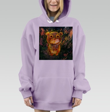 Тёплый очаровательный мишка с большими глазами стоит, Hoodie Mjhigh Dig Mel, Fiolet, утепленная