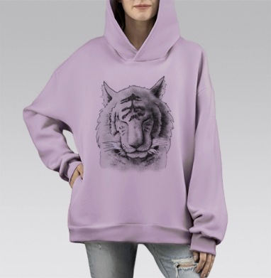 Тёплый тигр, Hoodie Mono Fiolet, оверсайз, утепленная