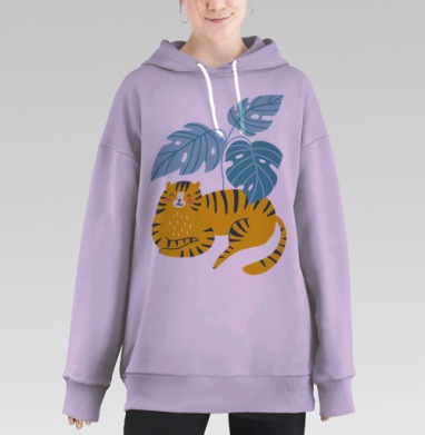 Тигра под монстерой, Hoodie Long Oversize Fiolet