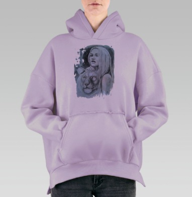 Тотем львица, Hoodie Oversize Fiolet, утепленная