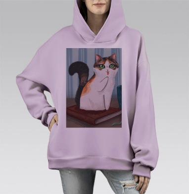 ТРЕХЦВЕТНЫЙ МЯУ, Hoodie Mono Fiolet, оверсайз, утепленная