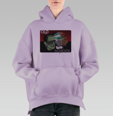 Три персонажа олдскул драйв ретро стиль, Hoodie Oversize Fiolet, утепленная