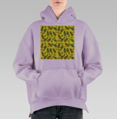 Тропические Ананасы и Листья Желтый Фон, Hoodie Oversize Fiolet, утепленная