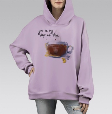 Ты моя чашка чая, Hoodie Mono Fiolet, оверсайз, утепленная