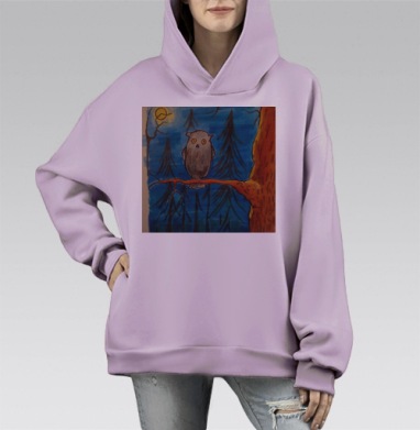 Удивленная сова, Hoodie Mono Fiolet, оверсайз, утепленная