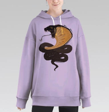 Угрожающий коричневый змей с раскрытой пастью готовится атаковать, Hoodie Long Oversize Fiolet