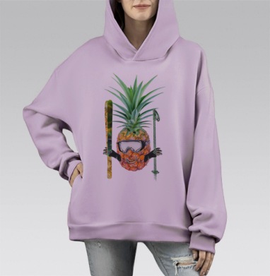 Улыбающийся ананас-горнолыжник, Hoodie Mono Fiolet, оверсайз, утепленная
