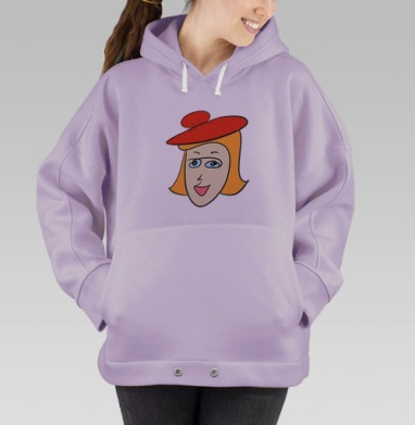 Улыбающийся женский персонаж с красным берет Берет, Hoodie Oversize Fiolet