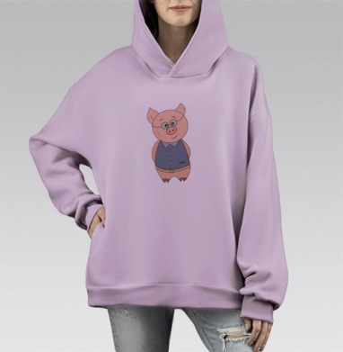 Умный Свин, Hoodie Mono Fiolet, оверсайз, утепленная