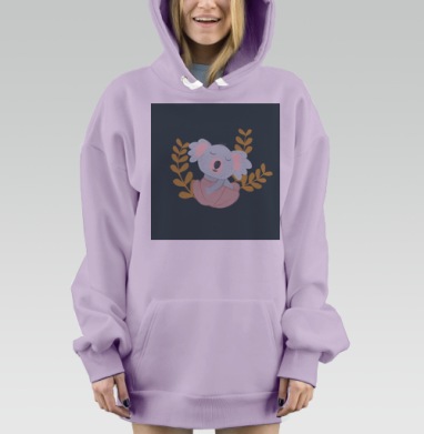 Уютная голубая коала с подушкой на листьях, Hoodie Mjhigh Dig Mel, Fiolet, утепленная
