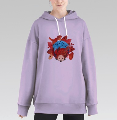 Уютная осенняя лиса листья грибы ягоды, Hoodie Long Oversize Fiolet