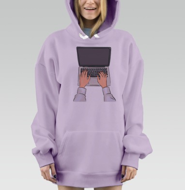 Уютный офис с растениями и кофе на розовом фоне, Hoodie Mjhigh Dig Mel, Fiolet, утепленная