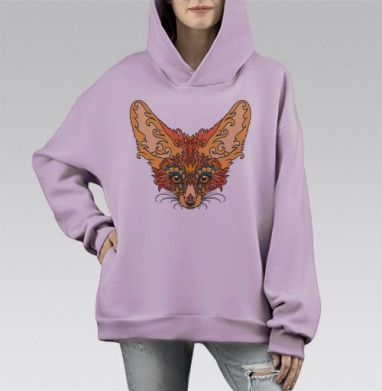 Узорный фенек, Hoodie Mono Fiolet, оверсайз, утепленная
