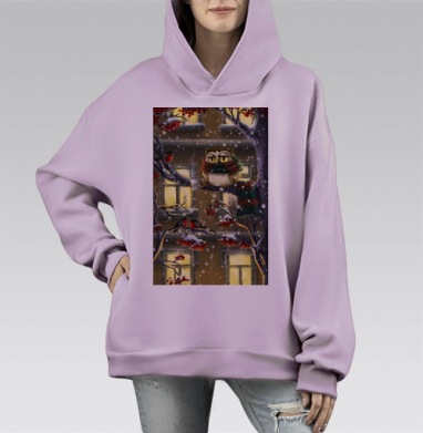 Вечерняя сова, Hoodie Mono Fiolet, оверсайз, утепленная