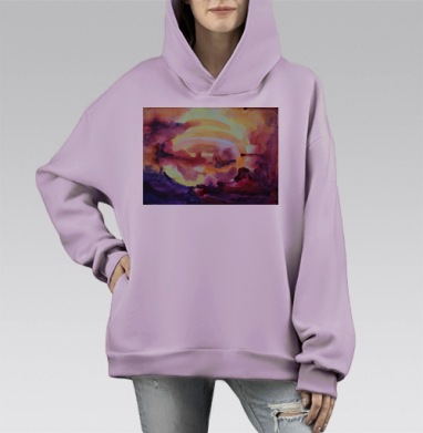 Вечерняя_Заря, Hoodie Mono Fiolet, оверсайз, утепленная