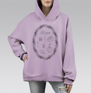 Венок из осенних веток., Hoodie Mono Fiolet, оверсайз, утепленная