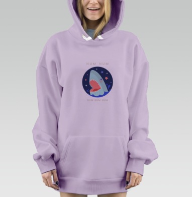 Веселая Акула с Открытой Пастью и Звездами num num num, Hoodie Mjhigh Dig Mel, Fiolet, утепленная