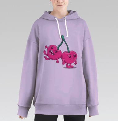 Веселая и усталая вишня дружба эмоции игра, Hoodie Long Oversize Fiolet