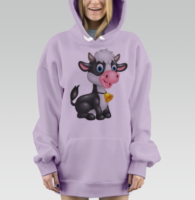 Веселая мультяшная корова с колокольчиком сидит, Hoodie Mjhigh Dig Mel, Fiolet, утепленная