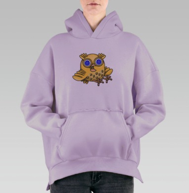 Весёлые жёлтые совы на чёрном фоне забавные эффекты, Hoodie Oversize Fiolet, утепленная