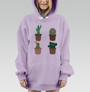 Веселые кактусы в горшках веселые кактусы в горшках, Hoodie Mjhigh Dig Mel, Fiolet, утепленная