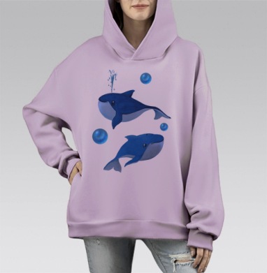 Весёлые синие киты, Hoodie Mono Fiolet, оверсайз, утепленная