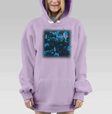 Веселые старые дома со снежинками и огнями в канун Рождества, Hoodie Mjhigh Dig Mel, Fiolet, утепленная