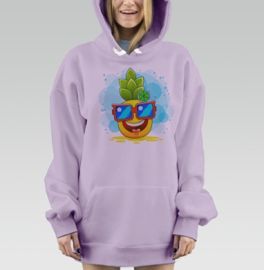Веселый ананас в очках с лаймом над головой на сером фоне, Hoodie Mjhigh Dig Mel, Fiolet, утепленная
