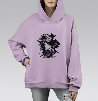 Весёлый монстр с ключом на жёлтом фоне, Hoodie Mono Fiolet, оверсайз, утепленная