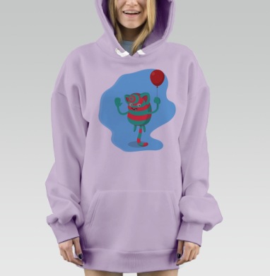 Веселый полосатый кот с красным шаром воздухе, Hoodie Mjhigh Dig Mel, Fiolet, утепленная