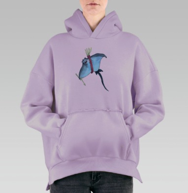 Веселый скат с колчаном и стрелами в виде молний, Hoodie Oversize Fiolet, утепленная