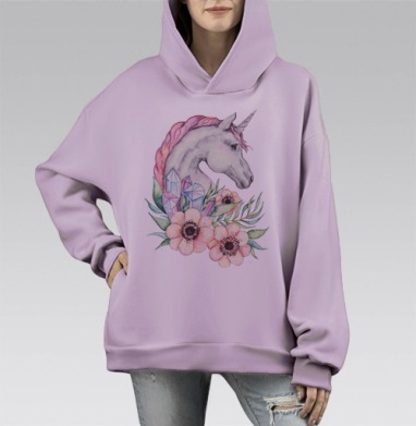 Весенний единорог, Hoodie Mono Fiolet, оверсайз, утепленная
