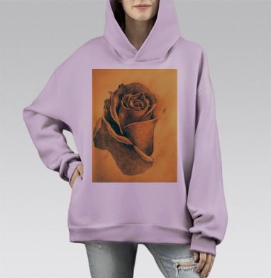 Винтажная роза, Hoodie Mono Fiolet, оверсайз, утепленная