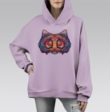 Витражный кот, Hoodie Mono Fiolet, оверсайз, утепленная
