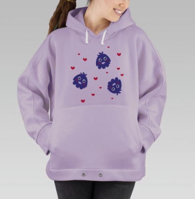 Влюбленная синяя тучка с сердечками на сером фоне, Hoodie Oversize Fiolet
