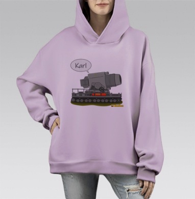 Военная техника в комичном образе с именем Karl, Hoodie Mono Fiolet, оверсайз, утепленная