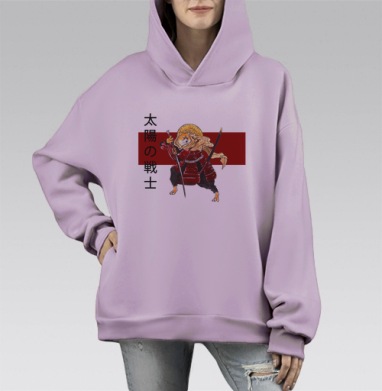 Воин солнца с собакой в красных доспехах на белом фоне, Hoodie Mono Fiolet, оверсайз, утепленная