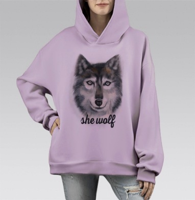 Волчица, Hoodie Mono Fiolet, оверсайз, утепленная