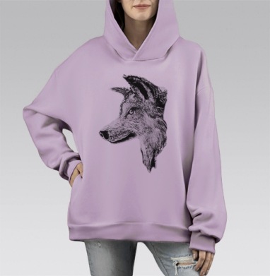 Волк графика, Hoodie Mono Fiolet, оверсайз, утепленная