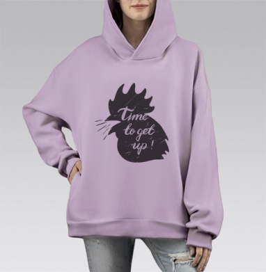 Время вставать, Hoodie Mono Fiolet, оверсайз, утепленная