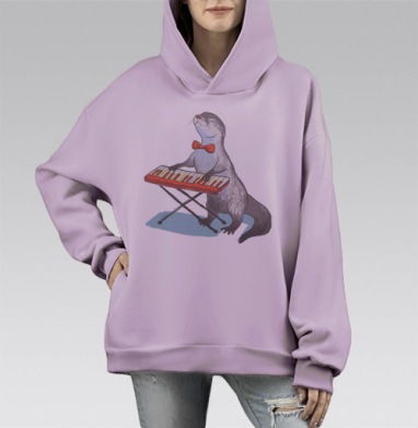 Выдра-пианист, Hoodie Mono Fiolet, оверсайз, утепленная