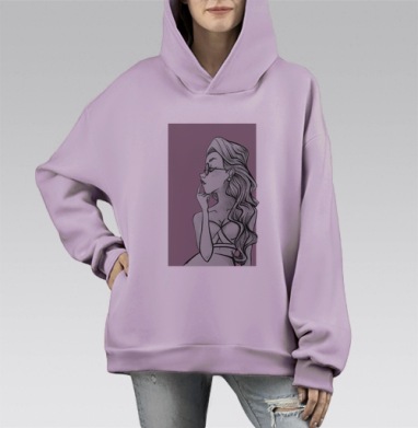 Woman / Женщина, Hoodie Mono Fiolet, оверсайз, утепленная