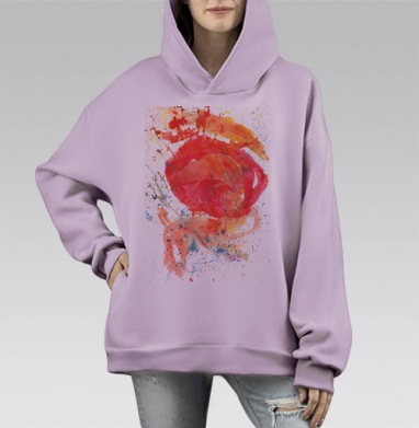 Хамелеон в брызгах акварели, Hoodie Mono Fiolet, оверсайз, утепленная