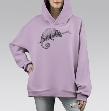 Хамелеон в дотворке, Hoodie Mono Fiolet, оверсайз, утепленная