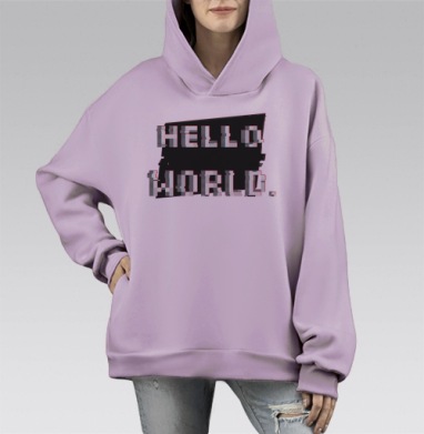 Хелло ворлд, Hoodie Mono Fiolet, оверсайз, утепленная